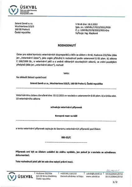 Konopná mast na kůži pro zvířata 12 ml