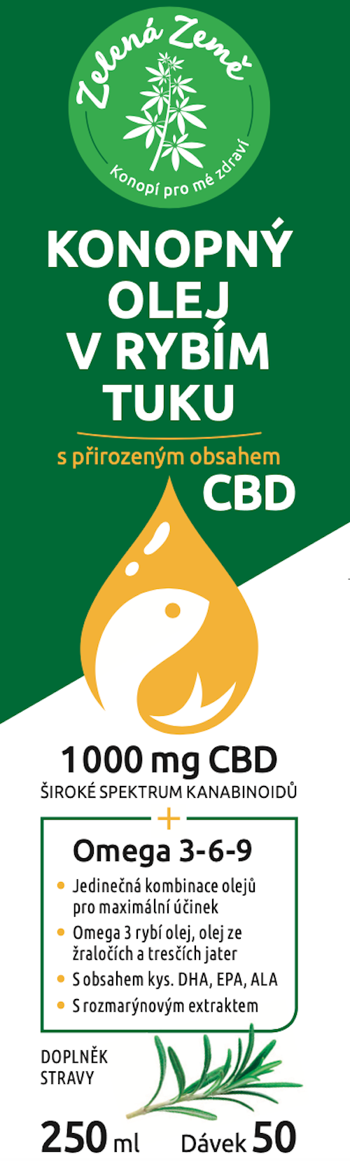 Konopný olej v rybím tuku s CBD, 250 ml