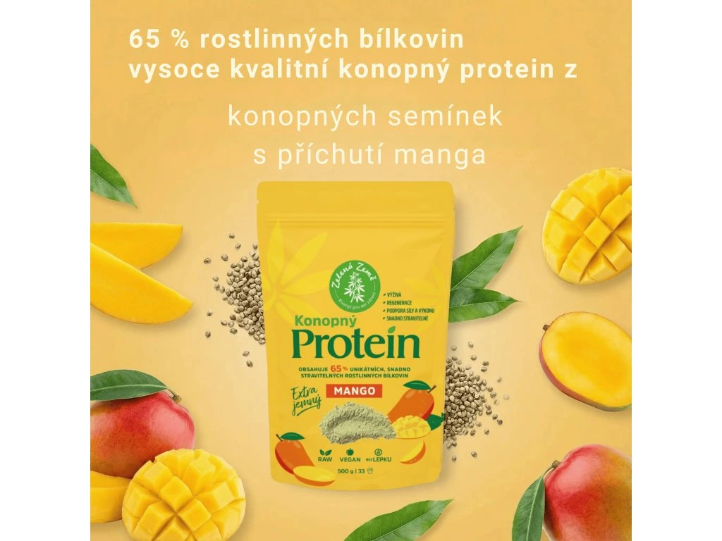 Konopný protein EXTRA jemný (65% bílkovin) s mangem, 500g
