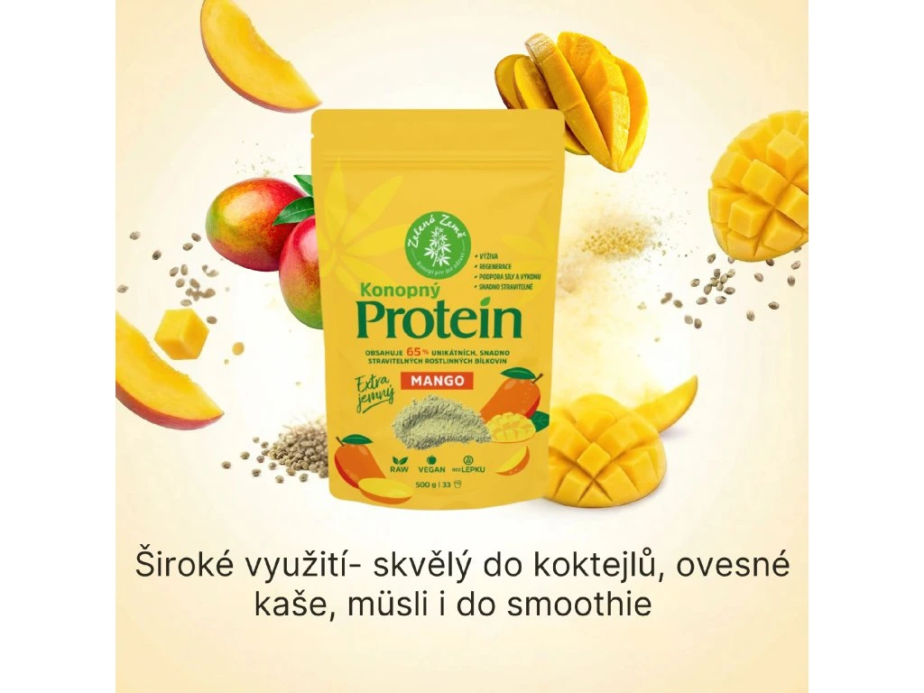 Konopný protein EXTRA jemný (65% bílkovin) s mangem, 500g