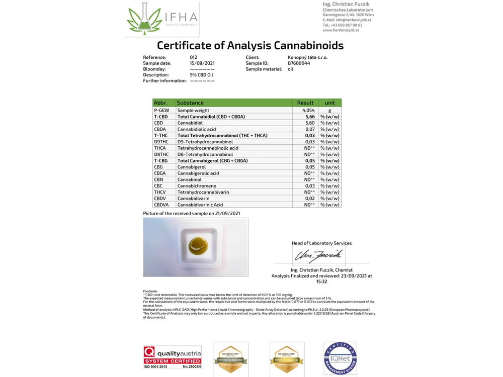 Konopný Táta CBD konopný olej 5% 10ml 