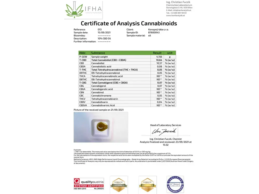 Konopný Táta CBD konopný olej 10% 10ml