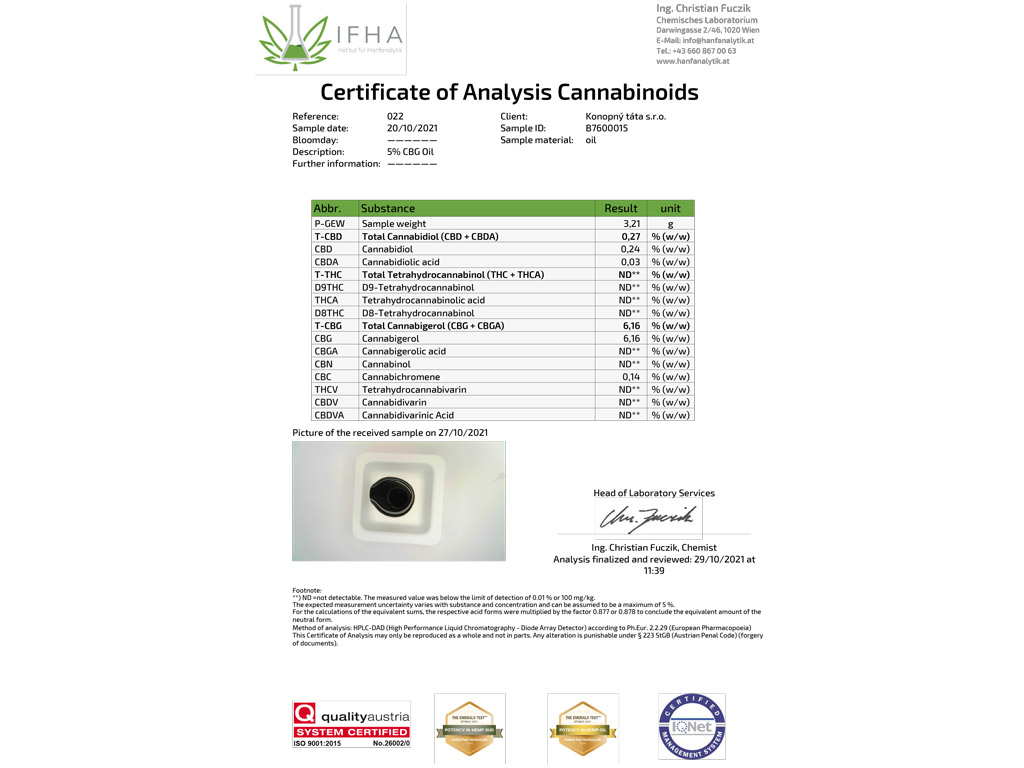 Konopný Táta CBG konopný olej 5% 10ml