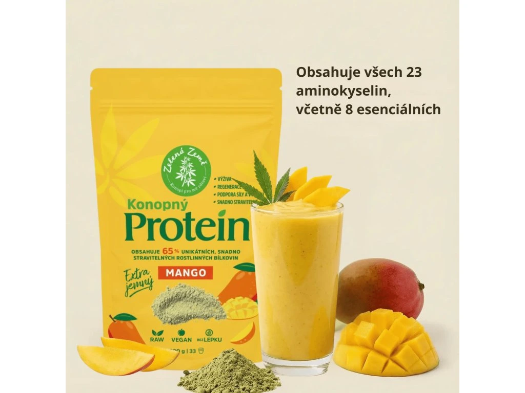 Konopný protein EXTRA jemný (65% bílkovin) s mangem, 500g